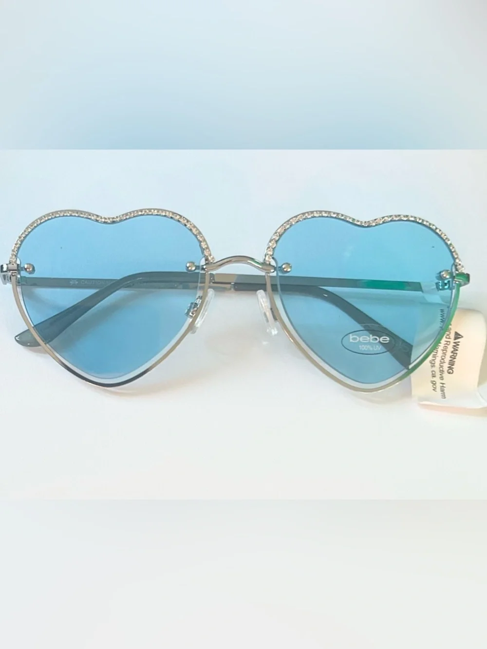 bebe Silver Frame Heart Sunglasses with Blue Lenses